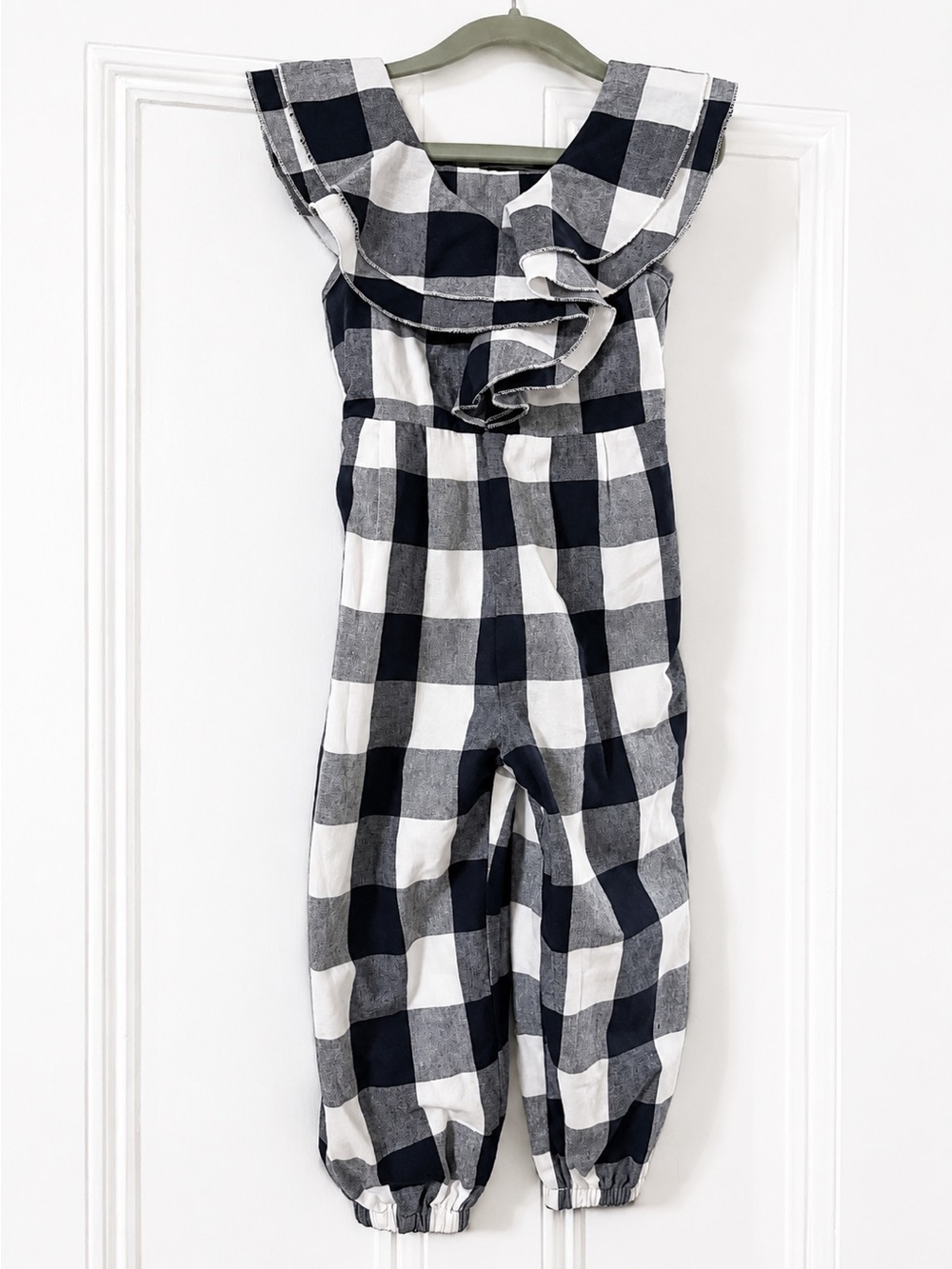 Habitual Kids Navy Buffalo Check Ruffle Jumpsuit Girls Size 4T